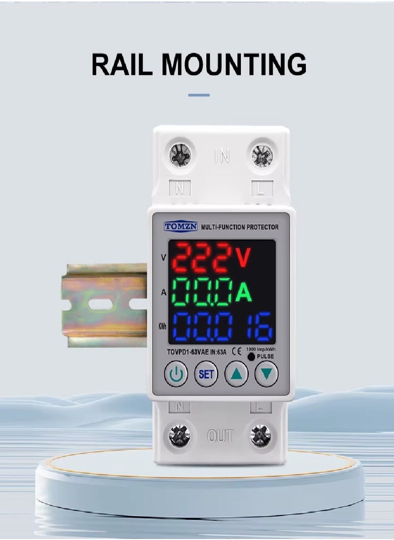 Generic High Low Current Voltage Protection Device Digital Display Adjustment 63A KW Power Meter  - Image 3