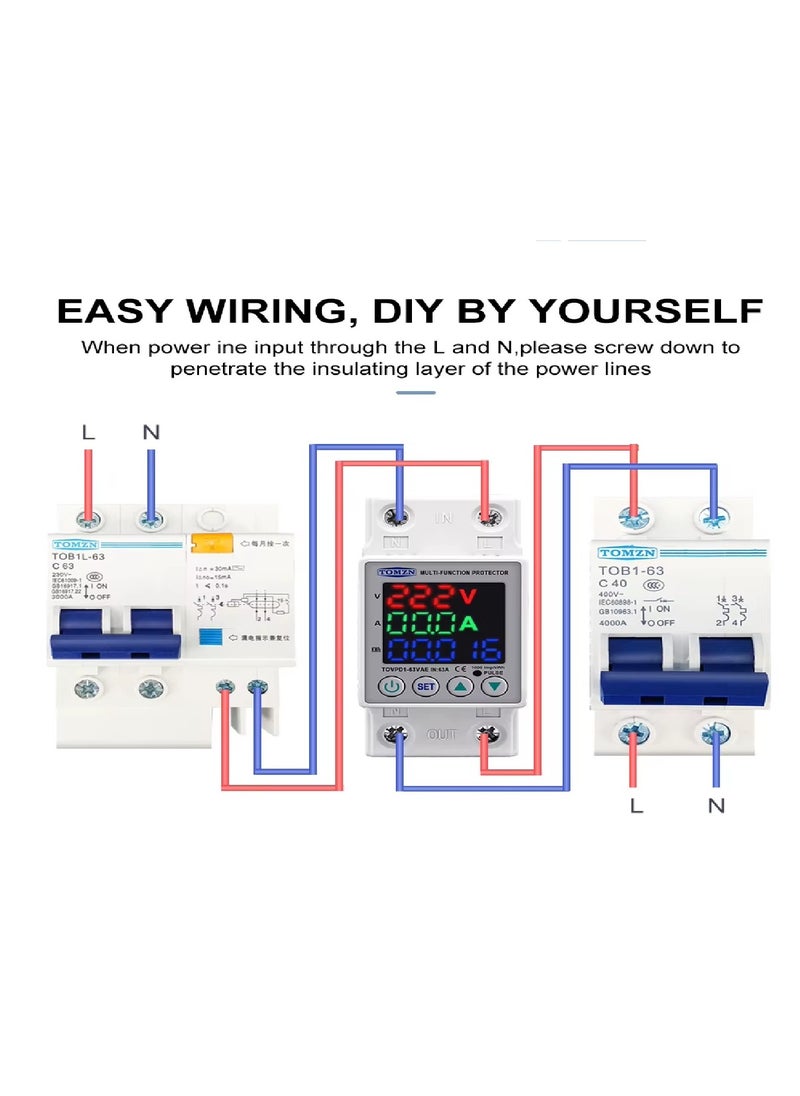 Generic High Low Current Voltage Protection Device Digital Display Adjustment 63A KW Power Meter  - Image 5