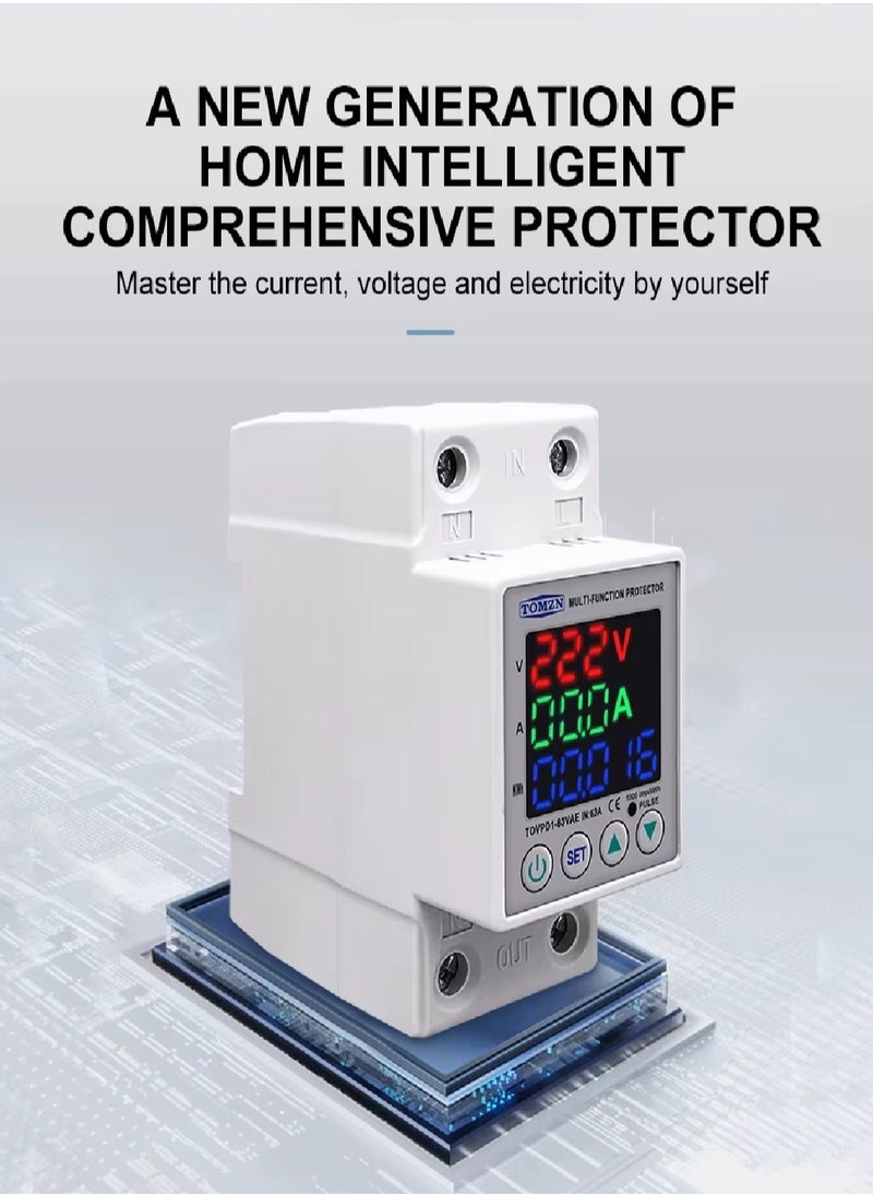 Generic High Low Current Voltage Protection Device Digital Display Adjustment 63A KW Power Meter  - Image 4