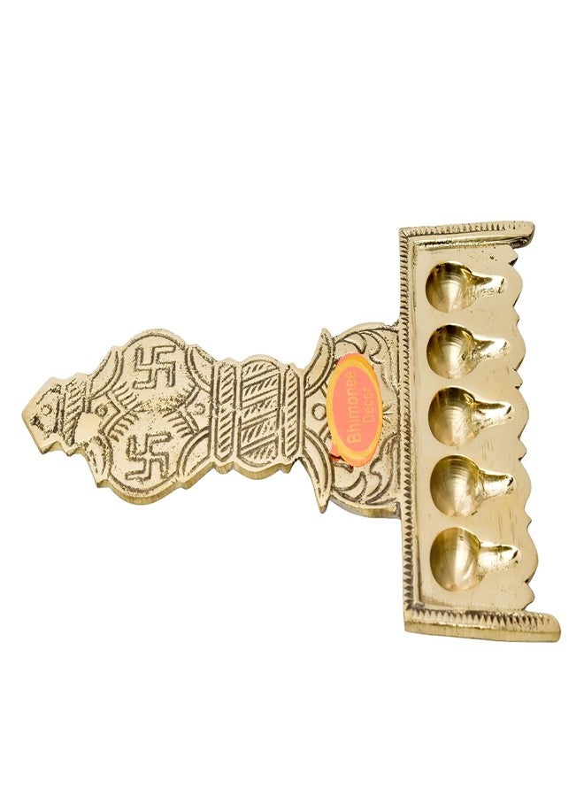 Bhimonee Decor Pure Brass Flat Udupi Panch Aarti | Traditional Deepak for Pooja, Mandir & Home Temple | Spiritual Brass Diya for Rituals & Ceremonies | 320gm - Image 2