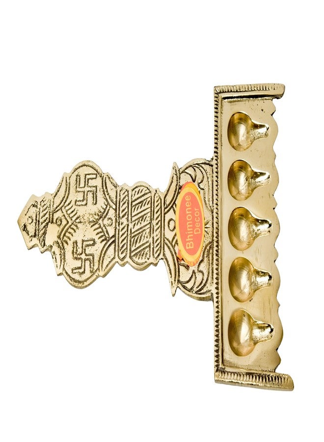 Bhimonee Decor Pure Brass Flat Udupi Panch Aarti | Traditional Deepak for Pooja, Mandir & Home Temple | Spiritual Brass Diya for Rituals & Ceremonies | 320gm - Image 3