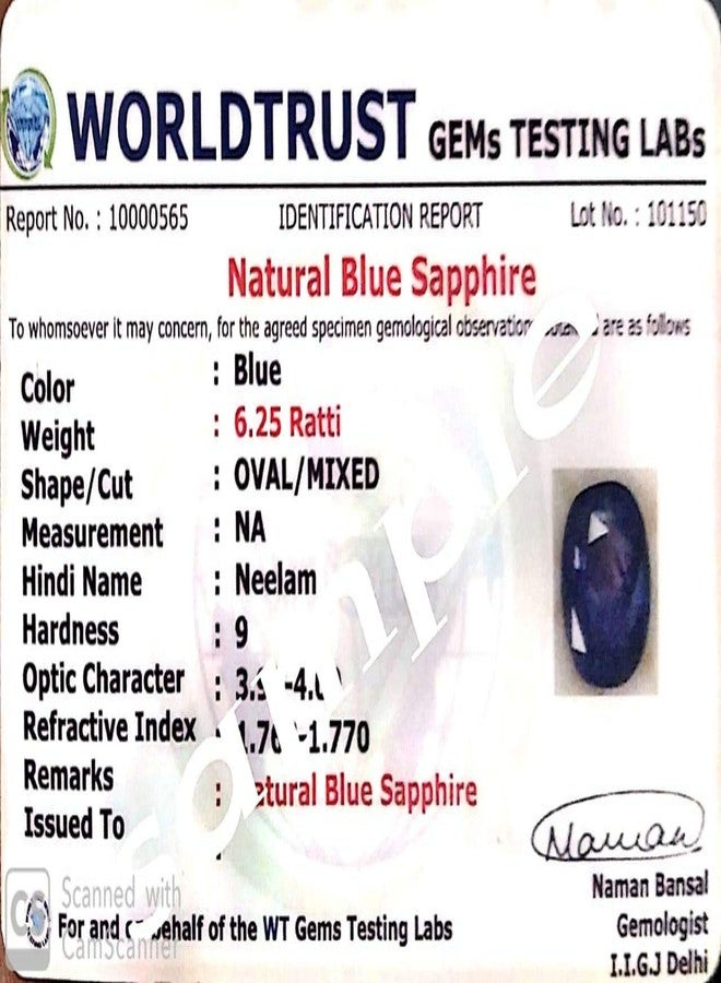 Sidharth Gems 12.25 Ratti 11.00 Carat Lab - Certified Unheated Untreatet AAA+ Quality Natural Blue Sapphire Neelam Gold Adjustable Gemstone Ring for Women's and Men's - Image 5