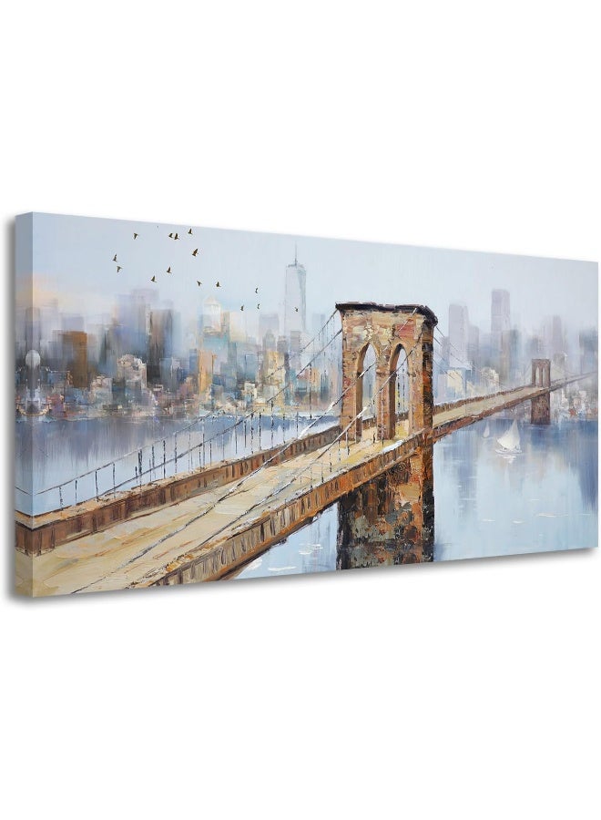 Arjun Brooklyn Bridge Canvas Wall Art Abstract Skyline New York City Painting - Image 1