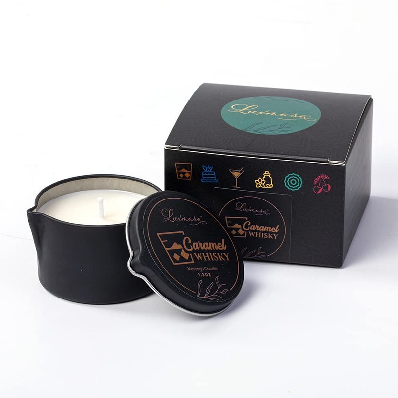 LUXMASA Soybean Wax Warming Massage Oil Candle for Stress Relief and Skin Moisturizing, Romantic Gift SPA Use Home Scented Candle Body Oil Caramel Whisky Scent 2.35 OZ - Image 2
