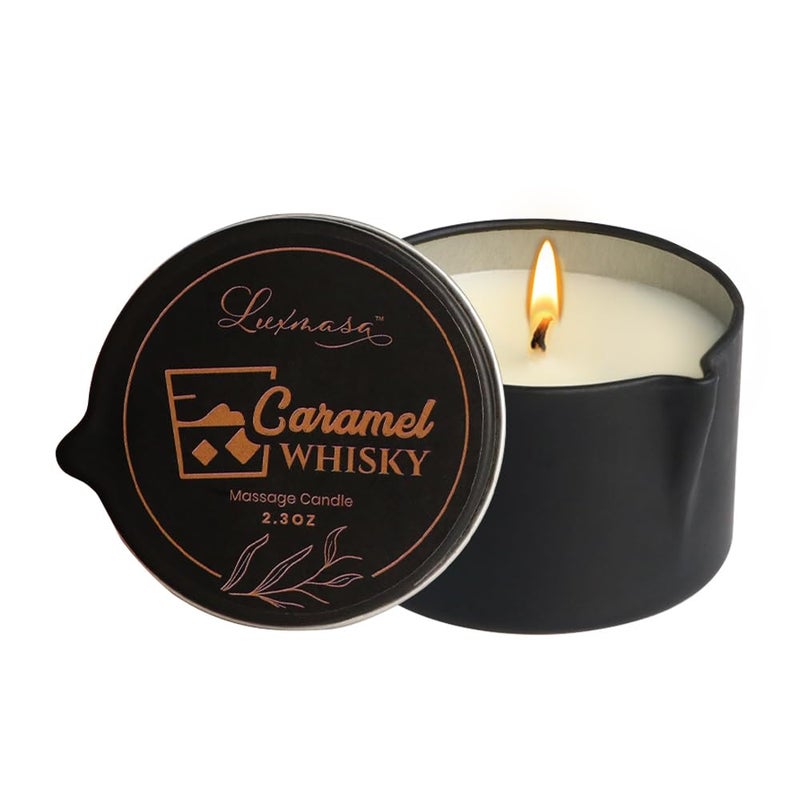 LUXMASA Soybean Wax Warming Massage Oil Candle for Stress Relief and Skin Moisturizing, Romantic Gift SPA Use Home Scented Candle Body Oil Caramel Whisky Scent 2.35 OZ - Image 1