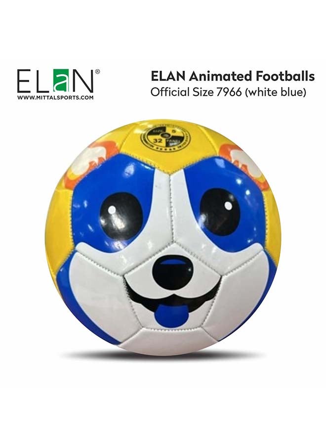 Elan Animated PVC Football Size 5 White & Blue – Official Size Outdoor Soccer Ball for Training, Coaching and Casual Games - Image 1