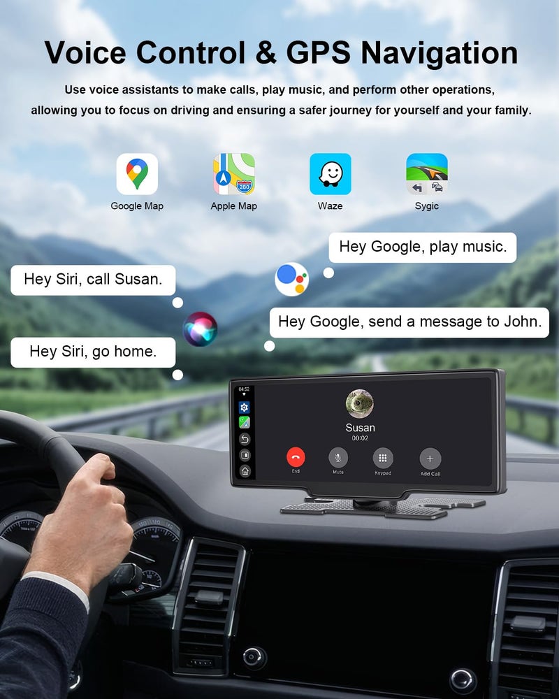 25HOURS HK5 Carplay Screen for Car, 10.26â€™â€™ HD Wireless Apple Carplay & Android Auto Touchscreen with Backup Camera, Car Play Screen iOS 26 Compatible, GPS Navigation/Mirror Link/Siri/FM (No Front Camera) - Image 3