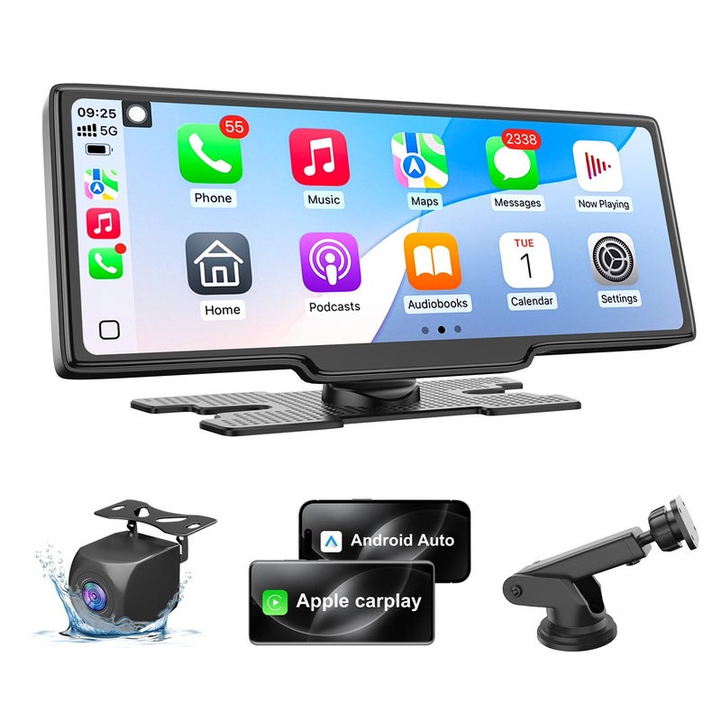 25HOURS HK5 Carplay Screen for Car, 10.26â€™â€™ HD Wireless Apple Carplay & Android Auto Touchscreen with Backup Camera, Car Play Screen iOS 26 Compatible, GPS Navigation/Mirror Link/Siri/FM (No Front Camera) - Image 1