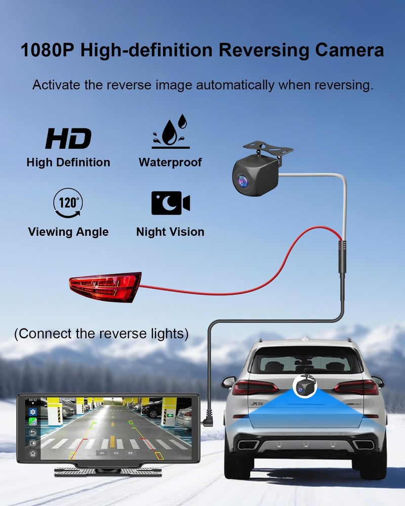 25HOURS HK5 Carplay Screen for Car, 10.26â€™â€™ HD Wireless Apple Carplay & Android Auto Touchscreen with Backup Camera, Car Play Screen iOS 26 Compatible, GPS Navigation/Mirror Link/Siri/FM (No Front Camera) - Image 5