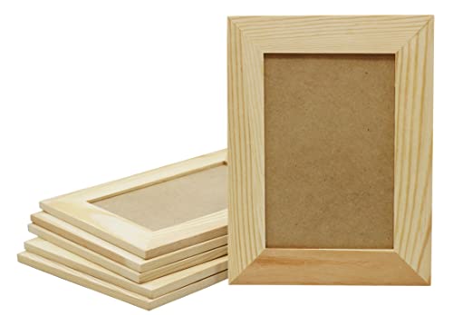 Creative Hobbies Pack of 6 - Unfinished Solid Pine Wood Picture Frames For Arts & Crafts, DIY Painting Project - Stand or Hang on the Wall - (8x6 Frame Size Holds 6x4 Pictures) For Adults and Kids - Image 1