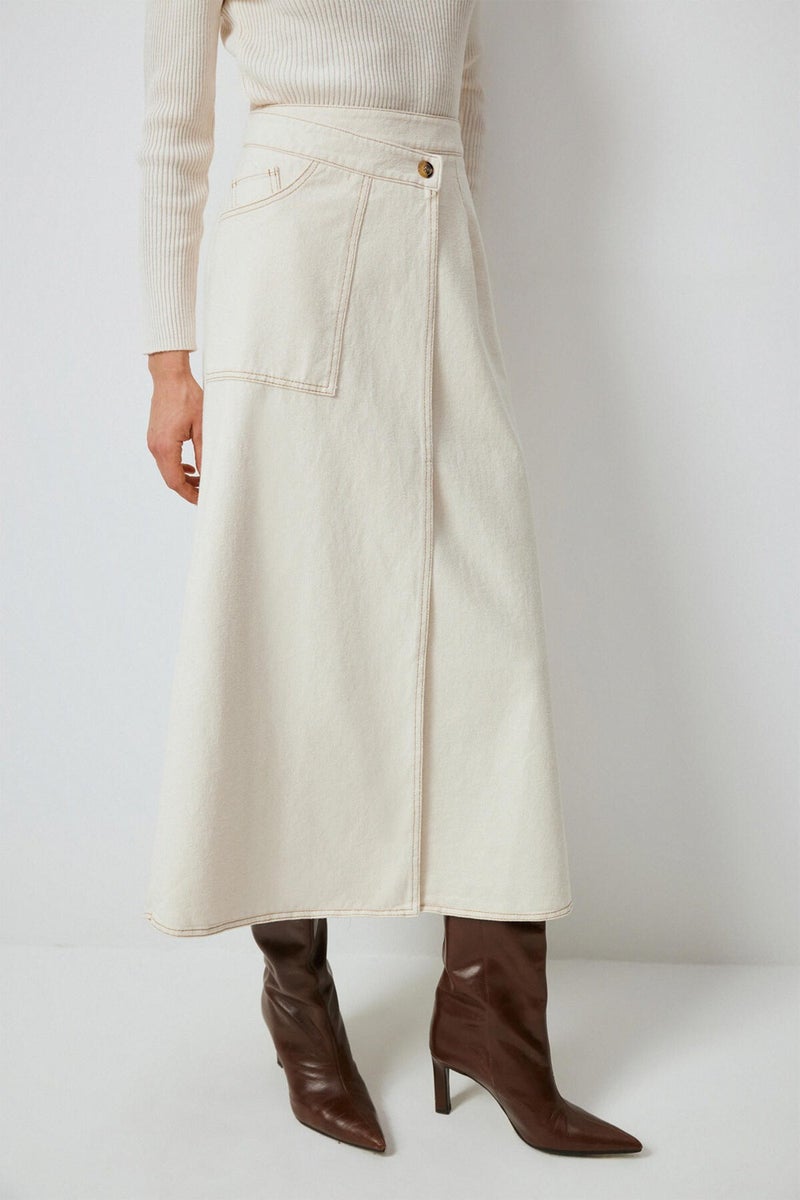 Touche Double Breasted Natural Denim Skirt  - Image 3