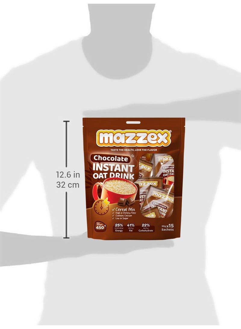 Mazzex Chocolate Instant Oat Drink, 15 Sachets, 450g, High in Dietary Fibre, Low Sugar - Image 4