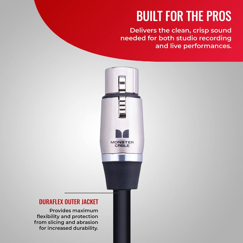 Monster Prolink Performer 600 Microphone Cable - Engineered with Custom XLR Connectors, Microfiber Dielectric, Duraflex Jacket, and Carbon Polymer Shielding, 10 ft. Cable - Image 2