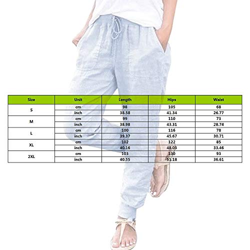 Puimentiua Womens Tapered Pants Cotton Linen Drawstring Back Elastic Waist Pants Casual Trousers with Pockets Light Blue - Image 4