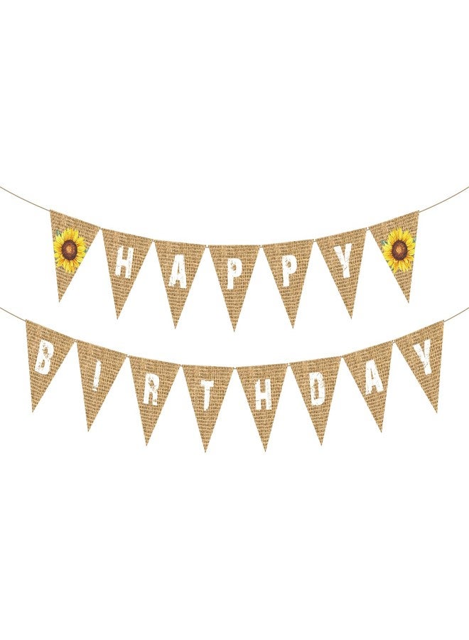 Lide Road Sunflower Happy Birthday Banner Sunflower Theme Party Decorations Happy Birthday Banner Bunting Decorative Burlap Banner for Baby Shower Kids Birthday Party, Sunflower Pattern Flag Party Supplies - Image 2