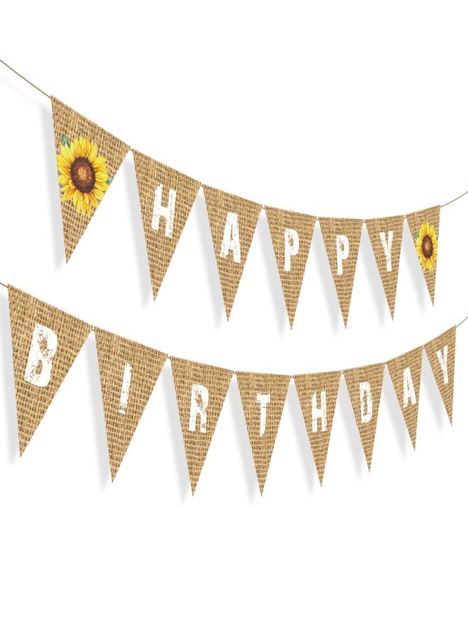 Lide Road Sunflower Happy Birthday Banner Sunflower Theme Party Decorations Happy Birthday Banner Bunting Decorative Burlap Banner for Baby Shower Kids Birthday Party, Sunflower Pattern Flag Party Supplies - Image 1