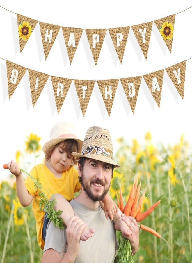 Lide Road Sunflower Happy Birthday Banner Sunflower Theme Party Decorations Happy Birthday Banner Bunting Decorative Burlap Banner for Baby Shower Kids Birthday Party, Sunflower Pattern Flag Party Supplies - Image 4