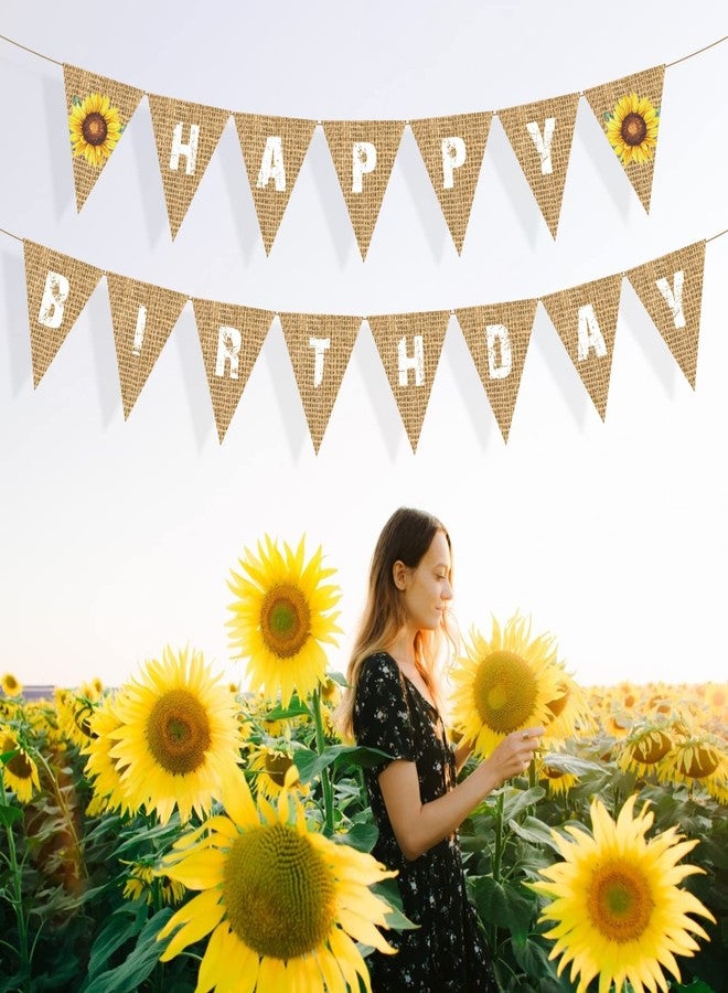 Lide Road Sunflower Happy Birthday Banner Sunflower Theme Party Decorations Happy Birthday Banner Bunting Decorative Burlap Banner for Baby Shower Kids Birthday Party, Sunflower Pattern Flag Party Supplies - Image 5