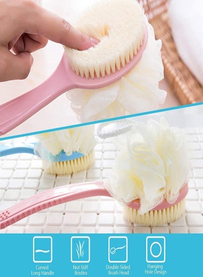 LAGET® Loofah Back Scrubber Long Handle Bath Sponge Shower Brush and Mesh Sponge 2 in 1 with Curved Handle for Shower for Men and Women (Multicolor, Pack of 1) - Image 4