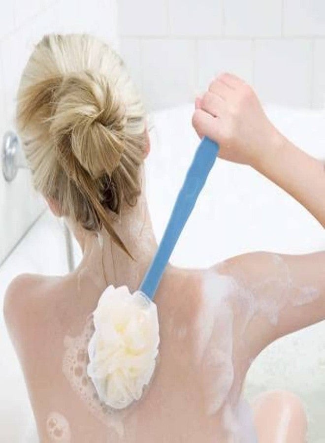 LAGET® Loofah Back Scrubber Long Handle Bath Sponge Shower Brush and Mesh Sponge 2 in 1 with Curved Handle for Shower for Men and Women (Multicolor, Pack of 1) - Image 2