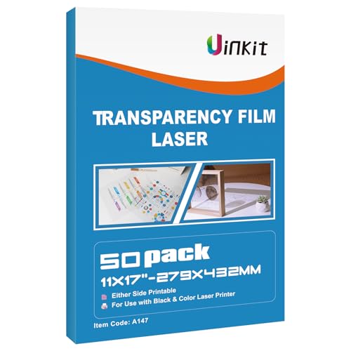 Uinkit 11x17 Laser Transparency Film OHP 50 Pack Acetate Sheets Clear Overhead Projector Laserjet Film for Color Laser Jet Printer and Copier A3 Menu Size 11 x 17 50 Pack Uinkit - Image 1