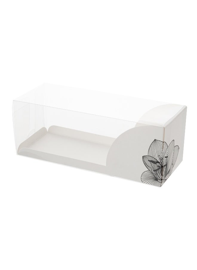 Restaurantware - 7 Inch x 2.5 Inch Clear Dessert Boxes, 100 White Paper Sleeve Transparent Candy Boxes - Lotus Accent, No Grease Lining, Clear Plastic Clear Favor Boxes, Crack Resistant, Disposable - Image 1