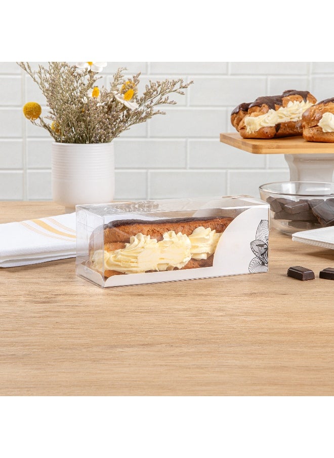 Restaurantware - 7 Inch x 2.5 Inch Clear Dessert Boxes, 100 White Paper Sleeve Transparent Candy Boxes - Lotus Accent, No Grease Lining, Clear Plastic Clear Favor Boxes, Crack Resistant, Disposable - Image 1