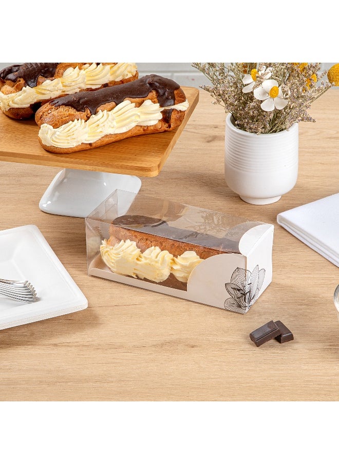 Restaurantware - 7 Inch x 2.5 Inch Clear Dessert Boxes, 100 White Paper Sleeve Transparent Candy Boxes - Lotus Accent, No Grease Lining, Clear Plastic Clear Favor Boxes, Crack Resistant, Disposable - Image 1