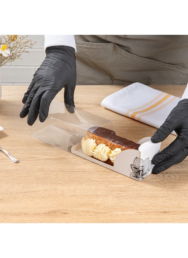 Restaurantware - 7 Inch x 2.5 Inch Clear Dessert Boxes, 100 White Paper Sleeve Transparent Candy Boxes - Lotus Accent, No Grease Lining, Clear Plastic Clear Favor Boxes, Crack Resistant, Disposable - Image 1