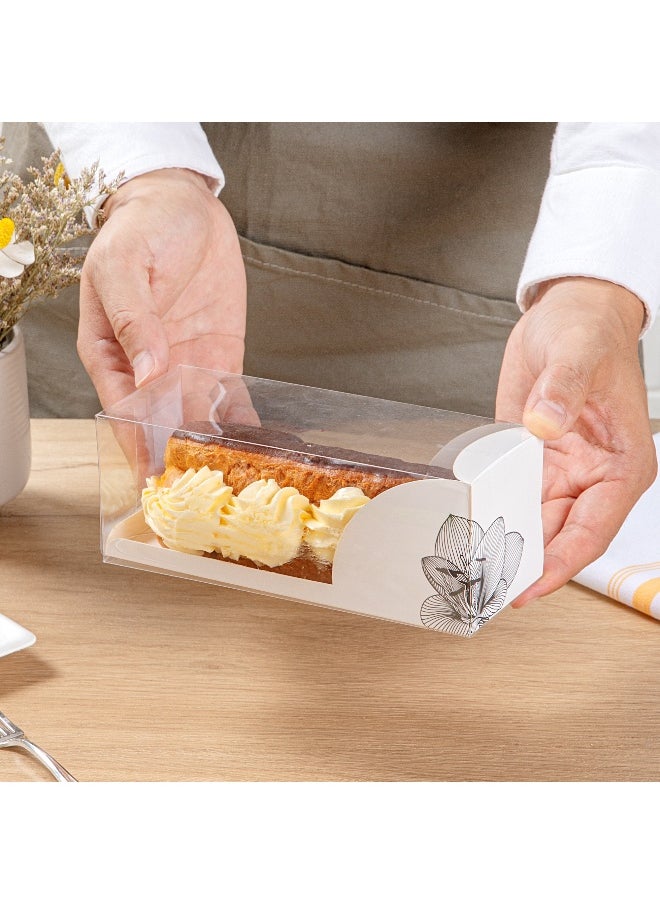 Restaurantware - 7 Inch x 2.5 Inch Clear Dessert Boxes, 100 White Paper Sleeve Transparent Candy Boxes - Lotus Accent, No Grease Lining, Clear Plastic Clear Favor Boxes, Crack Resistant, Disposable - Image 1