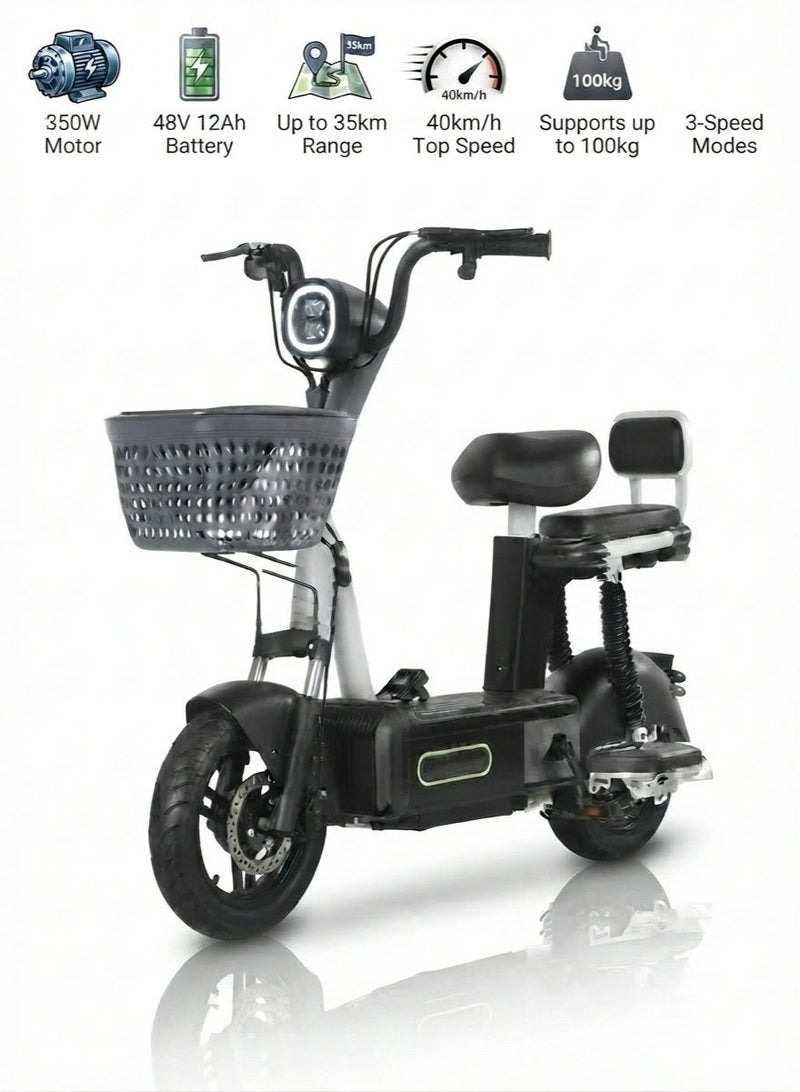 Electric Moped Scooter 350W Motor, 48V 12Ah Battery, 40km/h Top Speed, 35km Range - Image 1