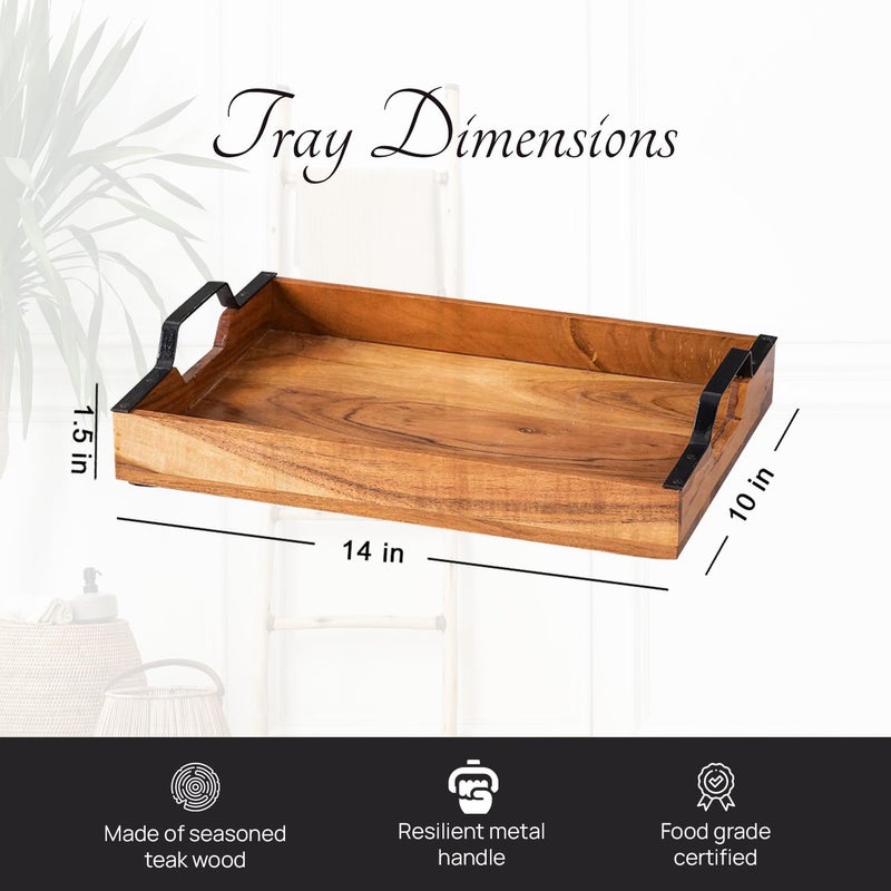 Nestroots Wooden Serving Tray with Black Finish Handle|Wood Brown Wood Brown| Stylish Multipurpose Tray for Dining, Kitchen & Home Dcor (15 Inches) - Image 2