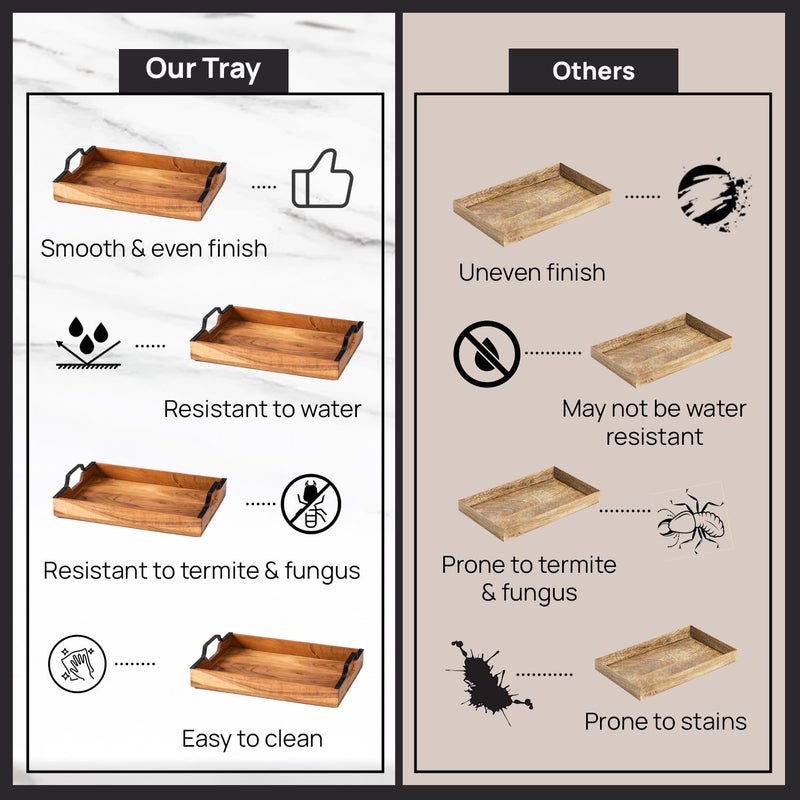 Nestroots Wooden Serving Tray with Black Finish Handle|Wood Brown Wood Brown| Stylish Multipurpose Tray for Dining, Kitchen & Home Dcor (15 Inches) - Image 5