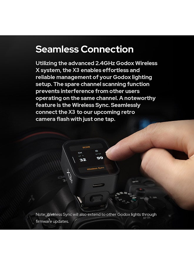 X3C 2.4G Wireless Flash Trigger Transmitter TTL Autoflash with Large OLED Touchscreen Multiple Flash Modes with USB Port 32 Channels 16 Groups Compatible with Canon Cameras