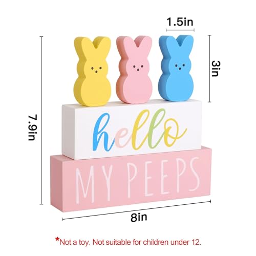 Treory Easter Decorations for The Home: 5 pcs Bunny Wooden Table Centerpiece Signs, Cute Easter Decor Peeps Rabbits Wooden Block Set Table Décor Farmhouse Rustic Tiered Tray Décor Gifts - Image 2