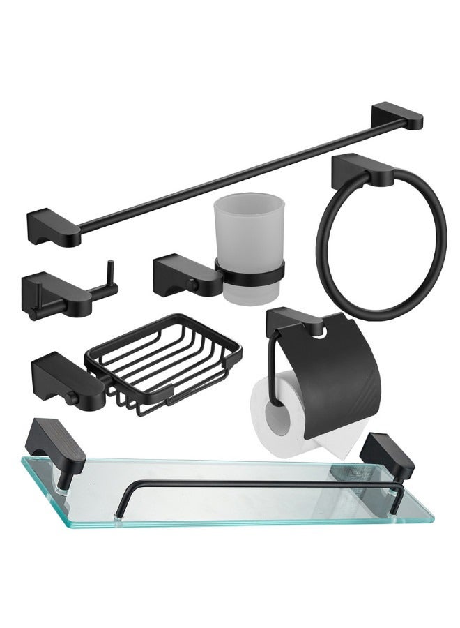7 Pieces Matte Black Special Design Wall Mounted Bathroom Accessories Set - Image 1