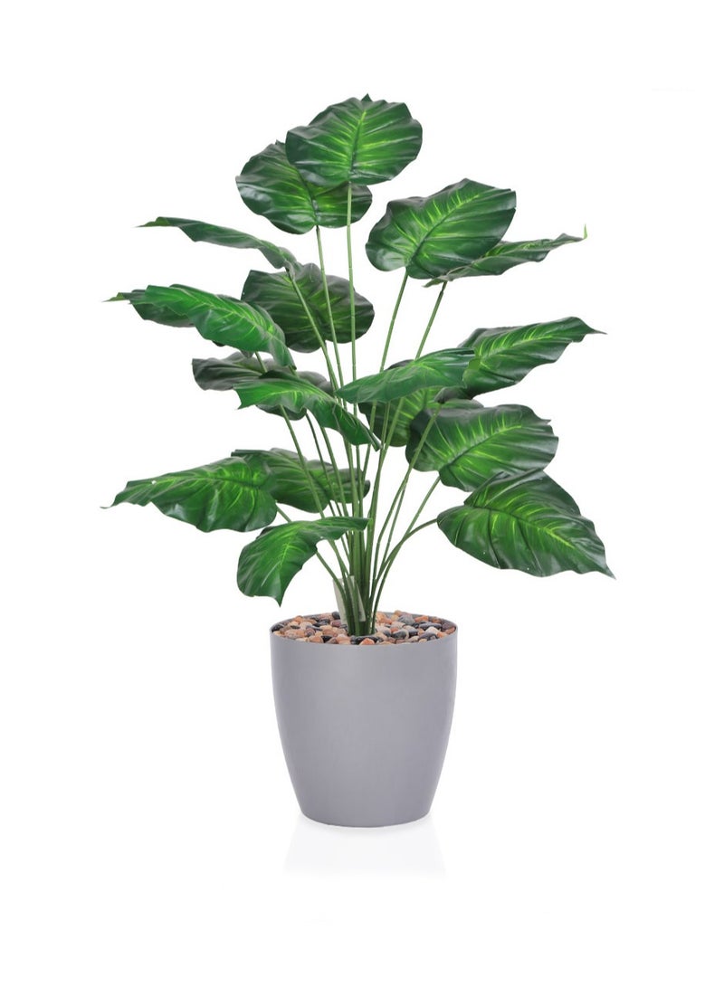 Alrassi Artificial Heart-Leaf Plant – 85 cm Height with Grey Pot – Elegant Design in Natural Green for Home or Office Décor - Image 1