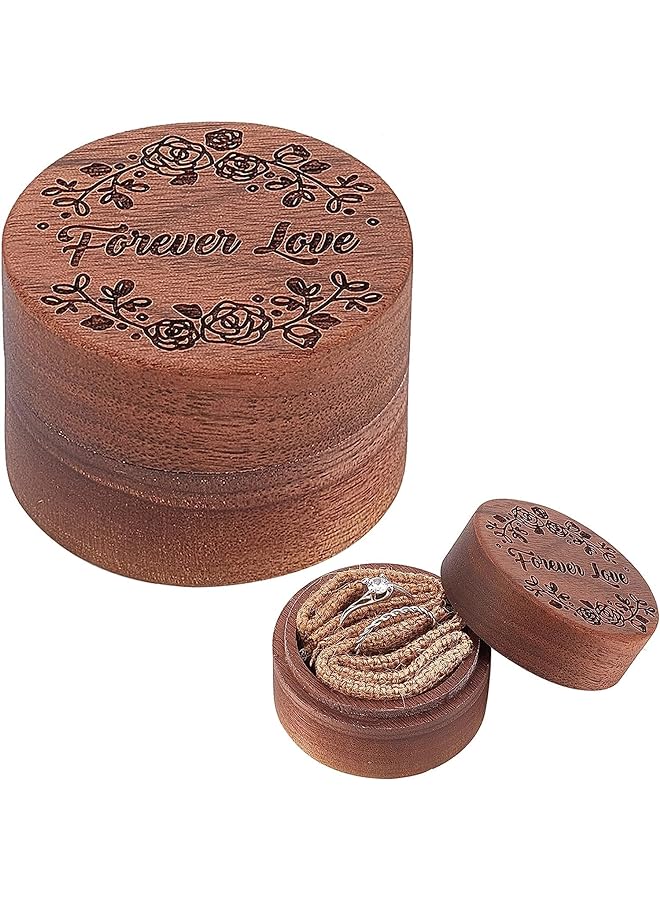 Zaboon Wedding Ring Box, Wooden Engraved Round Ring Box, Rustic Ring Box for Anniversary Valentines Wedding - Image 1