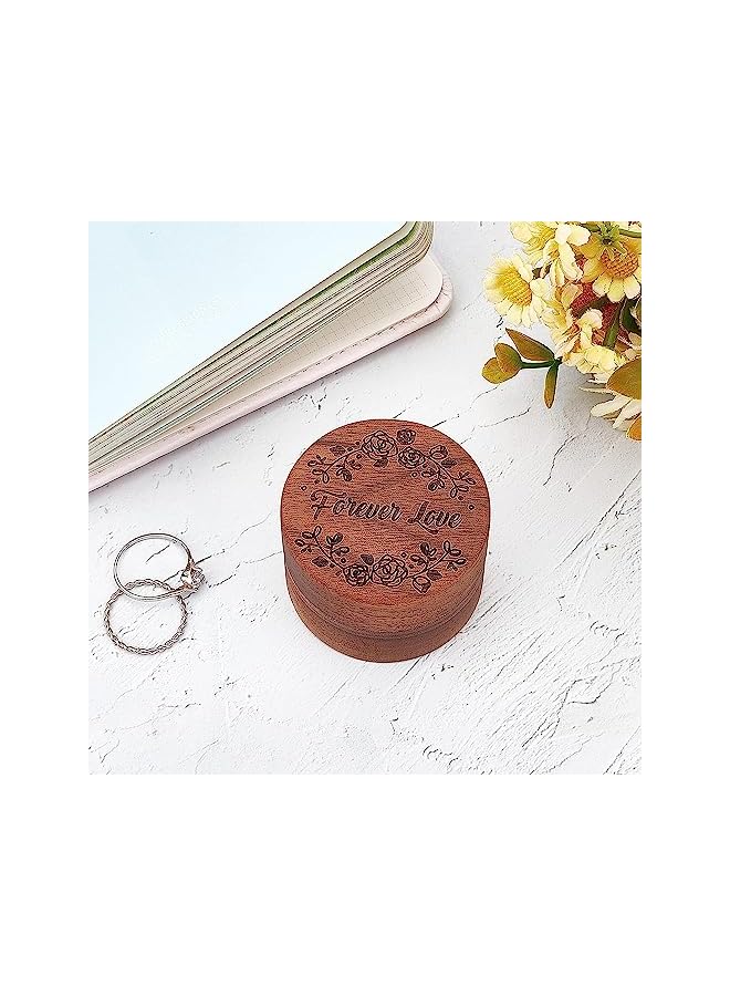 Zaboon Wedding Ring Box, Wooden Engraved Round Ring Box, Rustic Ring Box for Anniversary Valentines Wedding - Image 2