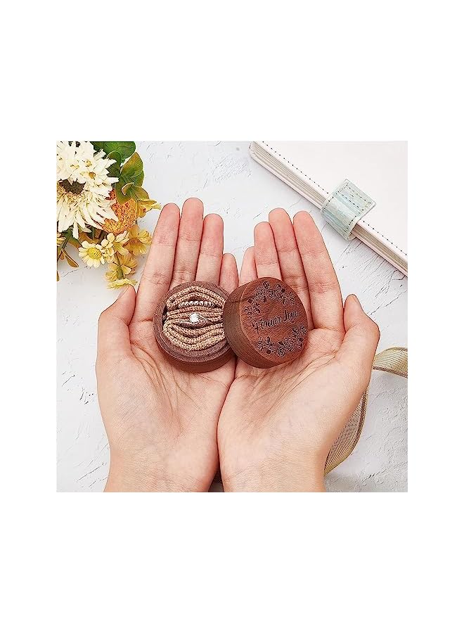 Zaboon Wedding Ring Box, Wooden Engraved Round Ring Box, Rustic Ring Box for Anniversary Valentines Wedding - Image 3