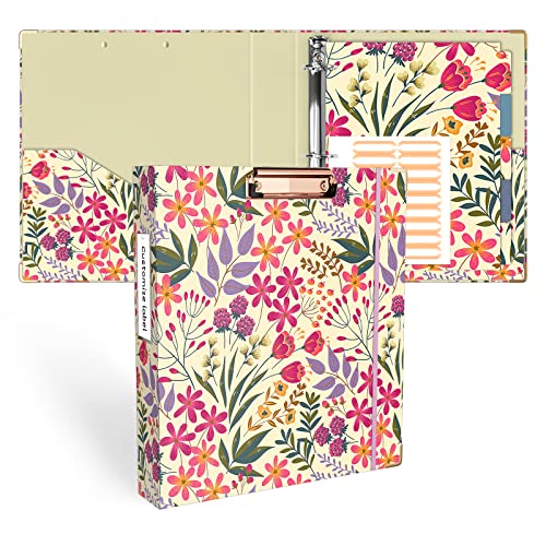 Ospelelf 3 Ring Binder, 1.5 Inch, Cute Floral Binder for Letter Size (11" x 8.5") with 5 Tab Dividers, File Folder Labels and Low Profile Clipboards - Image 1