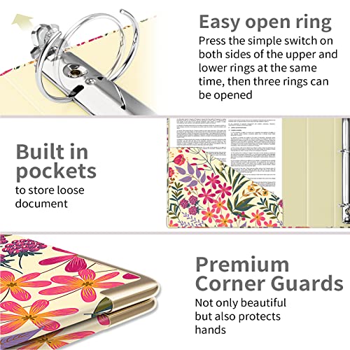 Ospelelf 3 Ring Binder, 1.5 Inch, Cute Floral Binder for Letter Size (11" x 8.5") with 5 Tab Dividers, File Folder Labels and Low Profile Clipboards - Image 4