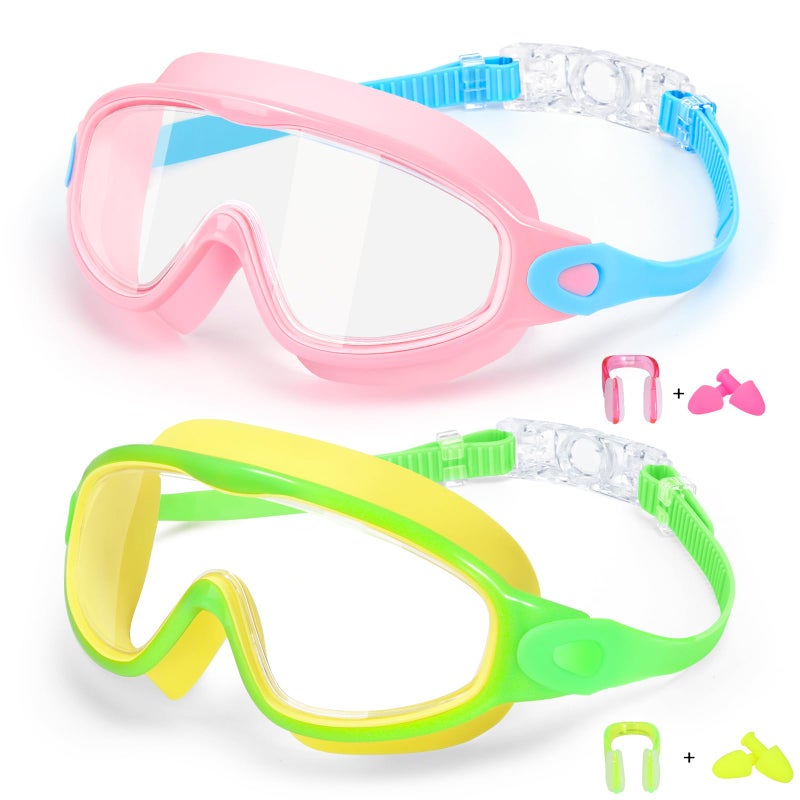 EverSport Goggles for Kids 6-14, 2 Pack Swimming Goggles, Clear Vision Anti-fog Pool Swim Goggles with Nose Cover Wide View Water Swim Mask for kids Toddler Girls Boys Teens age 4-7 8-14 8-12 3-5 3-6 - Image 1