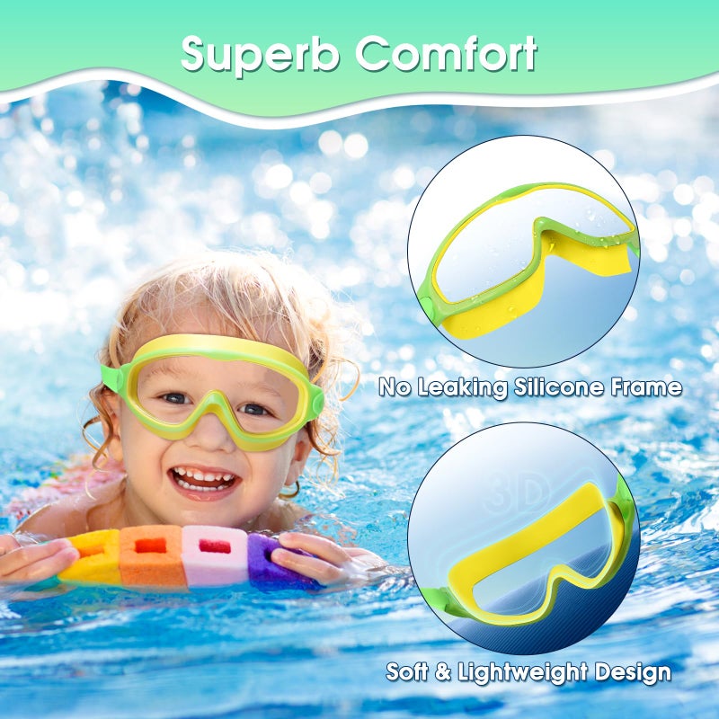 EverSport Goggles for Kids 6-14, 2 Pack Swimming Goggles, Clear Vision Anti-fog Pool Swim Goggles with Nose Cover Wide View Water Swim Mask for kids Toddler Girls Boys Teens age 4-7 8-14 8-12 3-5 3-6 - Image 3