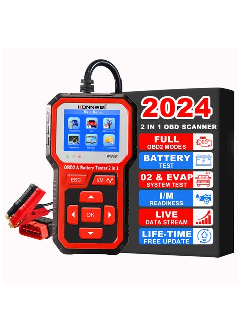 OBD2 Scanner 6V 12V Car Battery Tester, 2 in 1 Car Diagnostic Scanner Automotive Battery Alternator Load Tester Check Engine Code Reader Scan Tool