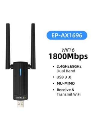 USB WiFi 6 Adapter for Gaming PC, 802.11 AX 1800Mbps Dual Band 2.4GHz/5GHz Wireless Network Dongle High Gain Antennas for Desktop PC Laptop, Supports Windows 11/10/7 - pzsku/ZDB5A5B8E1EF236ECF53EZ/45/_/1726047150/5eb206fb-8d98-4e26-a004-a5606d905951