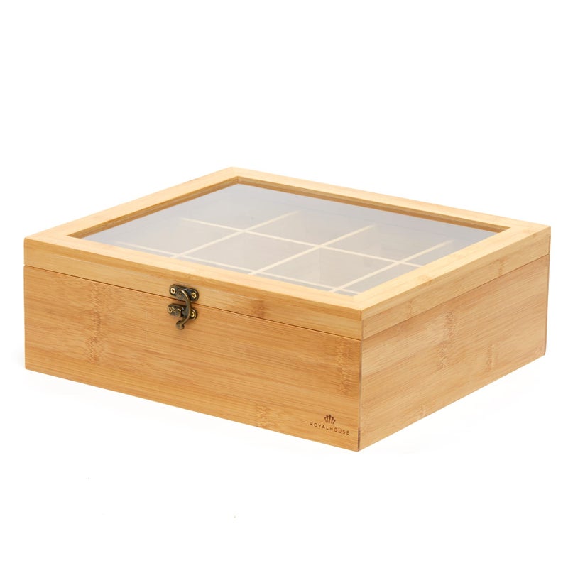 RoyalHouse Big Natural Bamboo Tea Storage Organizer with Clear Acrylic Top Window, 12 Compartments Eco-Friendly Tea Bag Holder, Multi-Functional Storage Box - Image 4