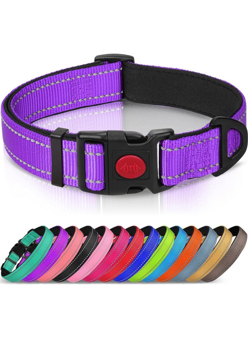 Q TRIPLE A Reflective Dog Collar with Soft Neoprene Padding, Metal D-Ring and Adjustable Length, Premium Nylon Material (Color: Purple) - Image 1