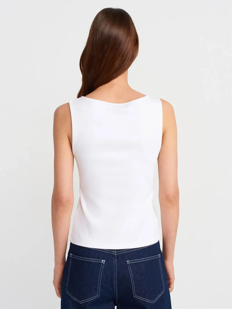 ديلفين DILVIN Sleeveless Slim-Fit Jersey Blouse With Zip