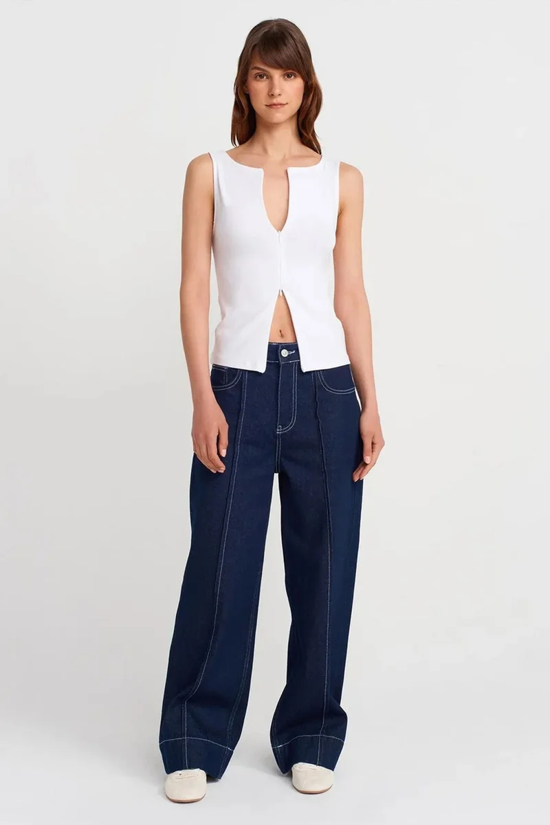 Dilvin White DILVIN Sleeveless Slim-Fit Jersey Blouse With Zip for Women | Best Price UAE